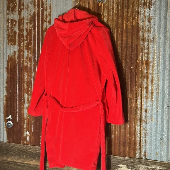 Red Hooded Plush Victoria Secret monogrammed VS Robe. Size Large - Picture 6 of 10
